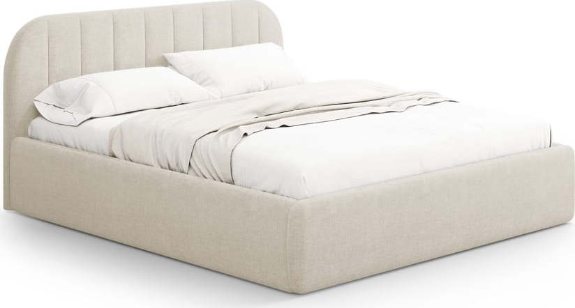 Krémová čalouněná dvoulůžková postel s úložným prostorem s roštem 160x200 cm Juno – Windsor & Co Sofas Windsor & Co Sofas