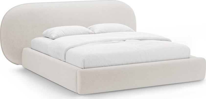 Krémová čalouněná dvoulůžková postel s úložným prostorem s roštem 160x200 cm Ovalo – Micadoni Micadoni