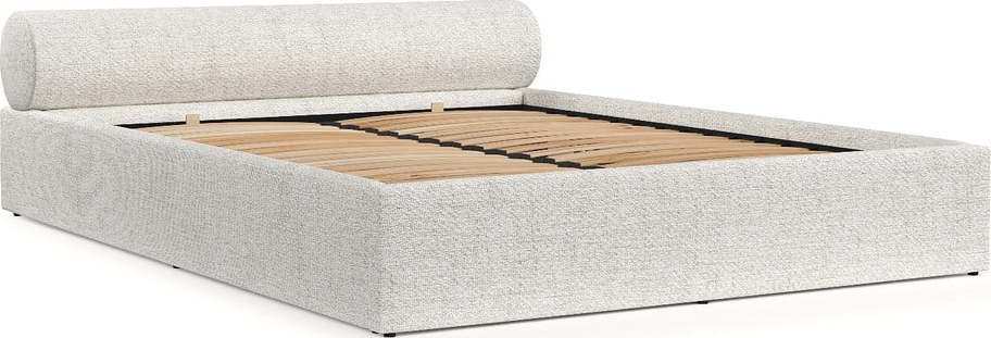 Krémová čalouněná dvoulůžková postel s úložným prostorem s roštem 160x200 cm Solvo – Maison de Rêve Maison de Reve