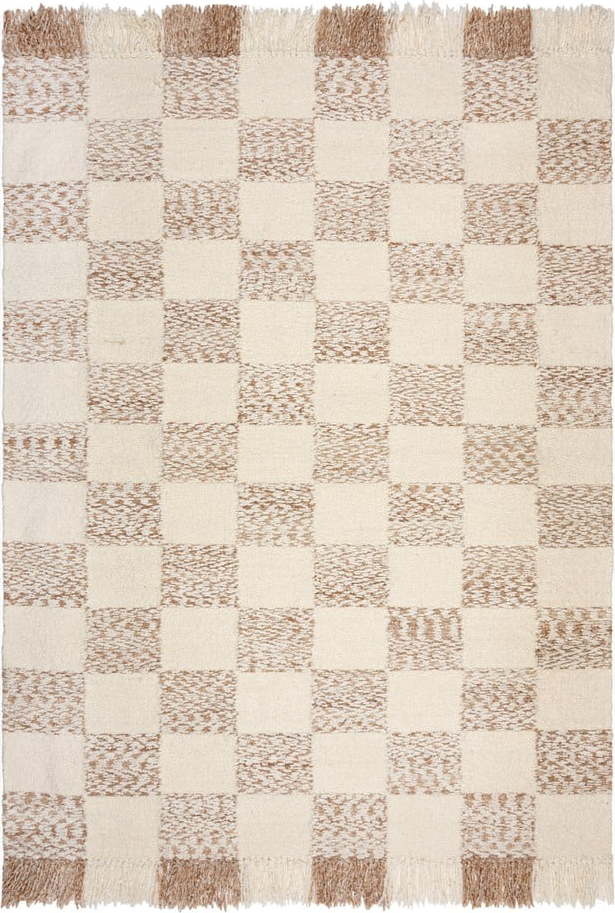 Krémový/v přírodní barvě ručně tkaný koberec s příměsí vlny 120x170 cm Eric Checkboard – Flair Rugs Flair Rugs