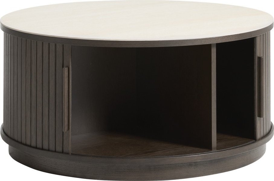 Kulatý konferenční stolek s keramickou deskou v tmavě přírodní barvě ø 85 cm Enna – Unique Furniture Unique Furniture