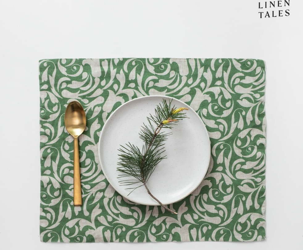 Lněné prostírání 35x45 cm Evergreen Damask – Linen Tales Linen Tales