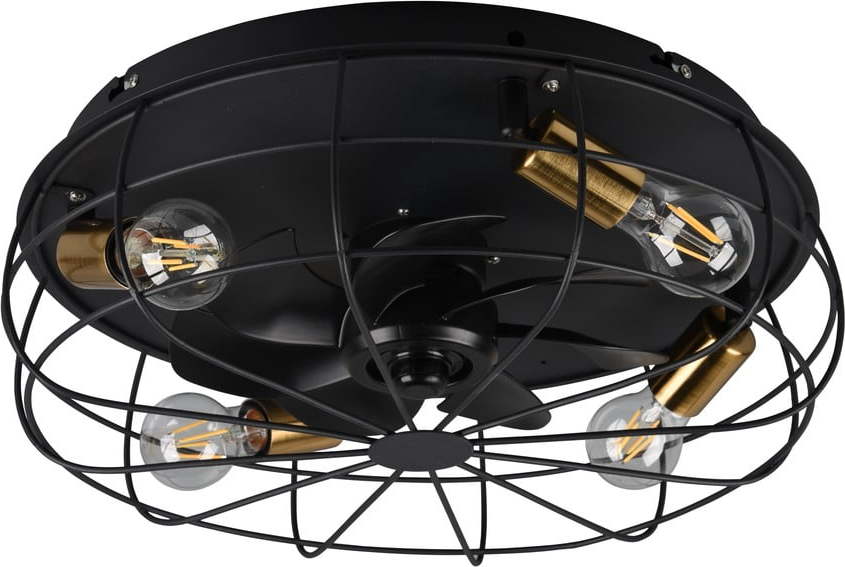 Matně černé stropní svítidlo na dálkové ovládání/s ventilátorem Trondheim – Reality Reality