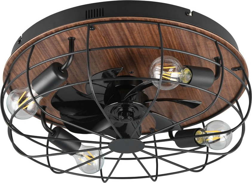 Matně černé/hnědé stropní svítidlo na dálkové ovládání/s ventilátorem Trondheim – Reality Reality