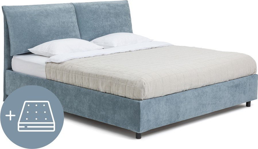 Modrá čalouněná dvoulůžková postel s úložným prostorem s matrací/s roštem 160x200 cm Myra Pillow – Bonami Selection Bonami Selection