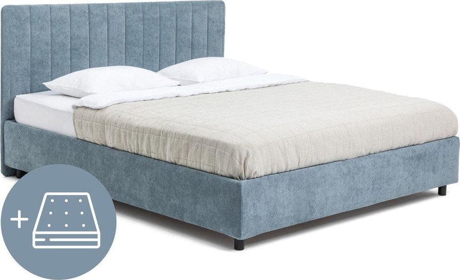Modrá čalouněná dvoulůžková postel s úložným prostorem s matrací/s roštem 180x200 cm Myra Slim Line – Bonami Selection Bonami Selection