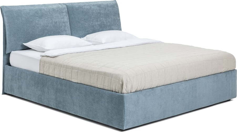 Modrá čalouněná dvoulůžková postel s úložným prostorem s roštem 160x200 cm Thessa Pillow – Bonami Selection Bonami Selection