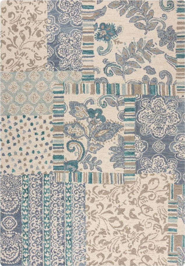 Modrý/béžový ručně tkaný vlněný koberec 120x170 cm Eloise Patchwork – Flair Rugs Flair Rugs