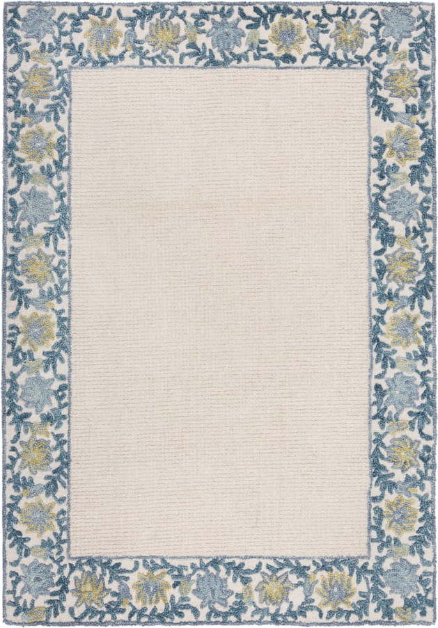 Modrý/slonovinový ručně tkaný koberec s příměsí vlny 120x170 cm Myla Floral Frame – Flair Rugs Flair Rugs
