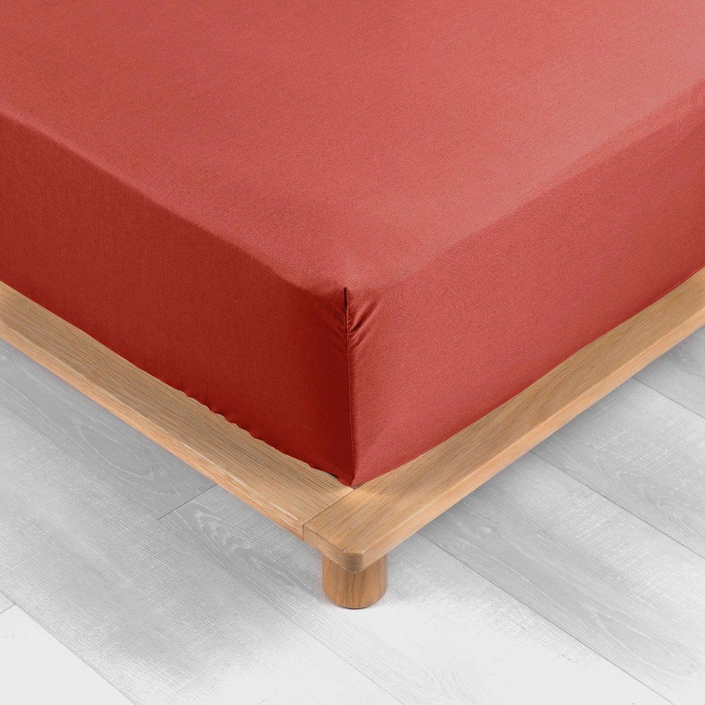 Napínací prostěradlo z bavlněného perkálu v cihlové barvě 90x190 cm Percaline – douceur d'intérieur Douceur d intérieur