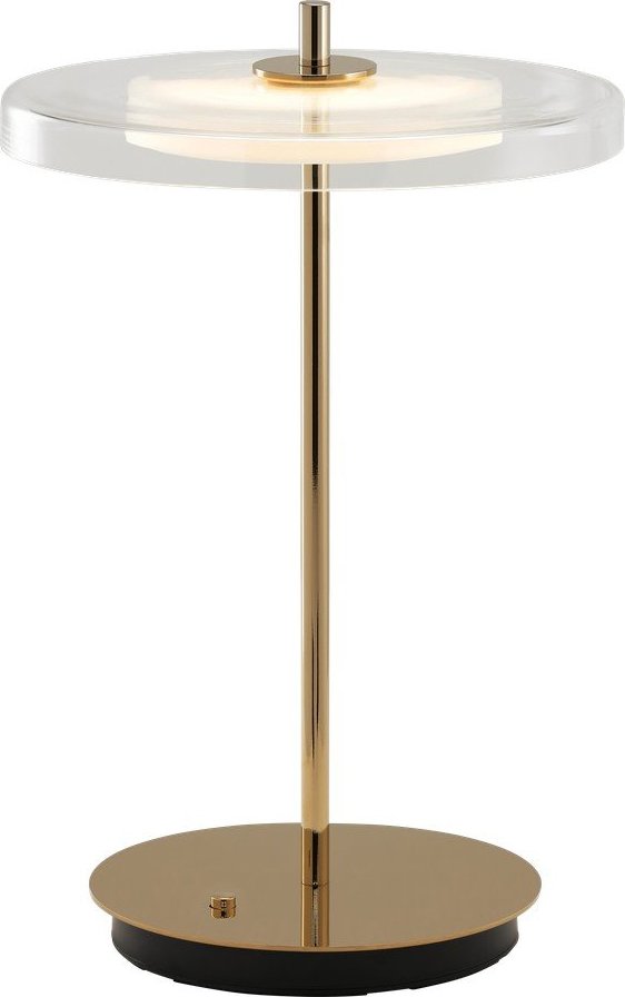 Ocelová LED stolní lampa s USB portem v mosazné barvě se skleněným stínidlem (výška 31 cm) Asteria Move – UMAGE UMAGE