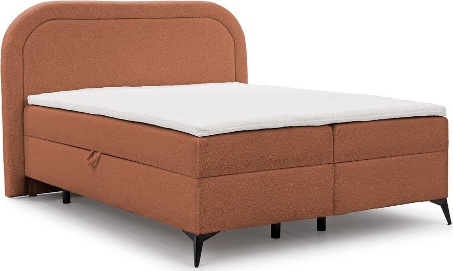 Oranžová boxspring postel s úložným prostorem 180x200 cm Ornes – Ropez Ropez