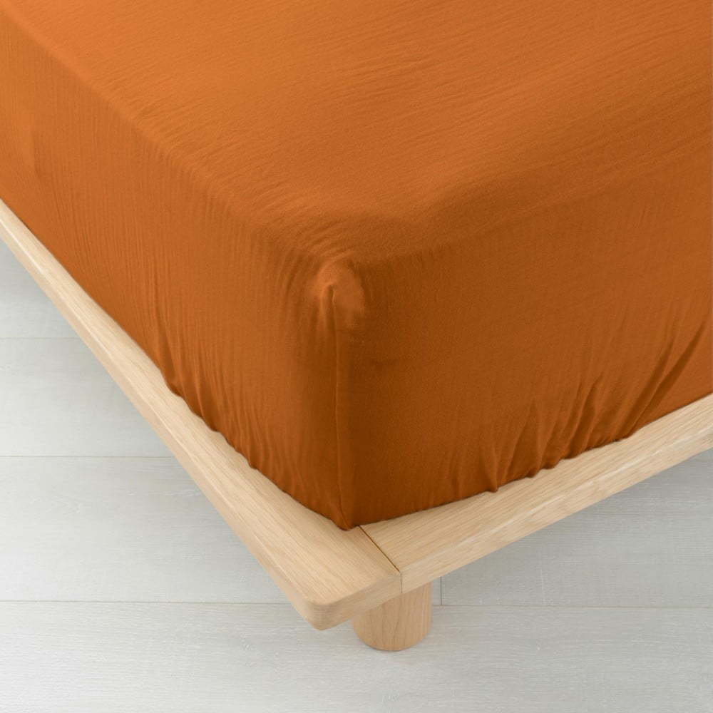Oranžové/hnědé mušelínové prostěradlo 160x200 cm Angelia – douceur d'intérieur Douceur d intérieur