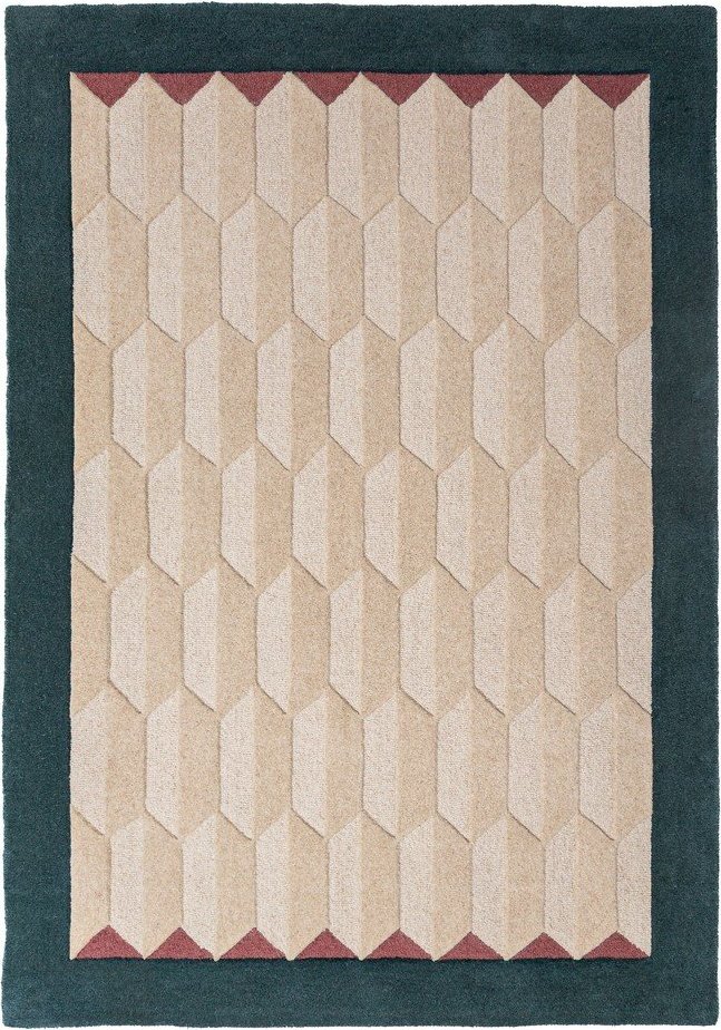 Ručně tkaný vlněný koberec v přírodní barvě/zelenomodrý 160x230 cm Apex Border Wool – Flair Rugs Flair Rugs