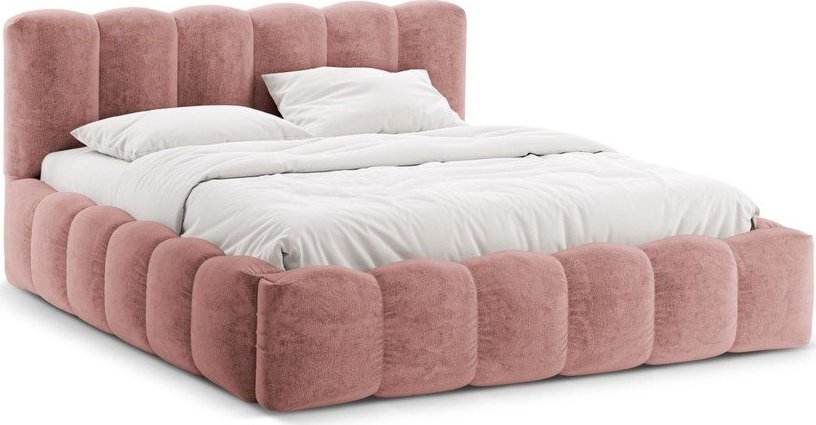 Růžová čalouněná dvoulůžková postel s úložným prostorem s roštem 140x200 cm Lupine – Micadoni Micadoni