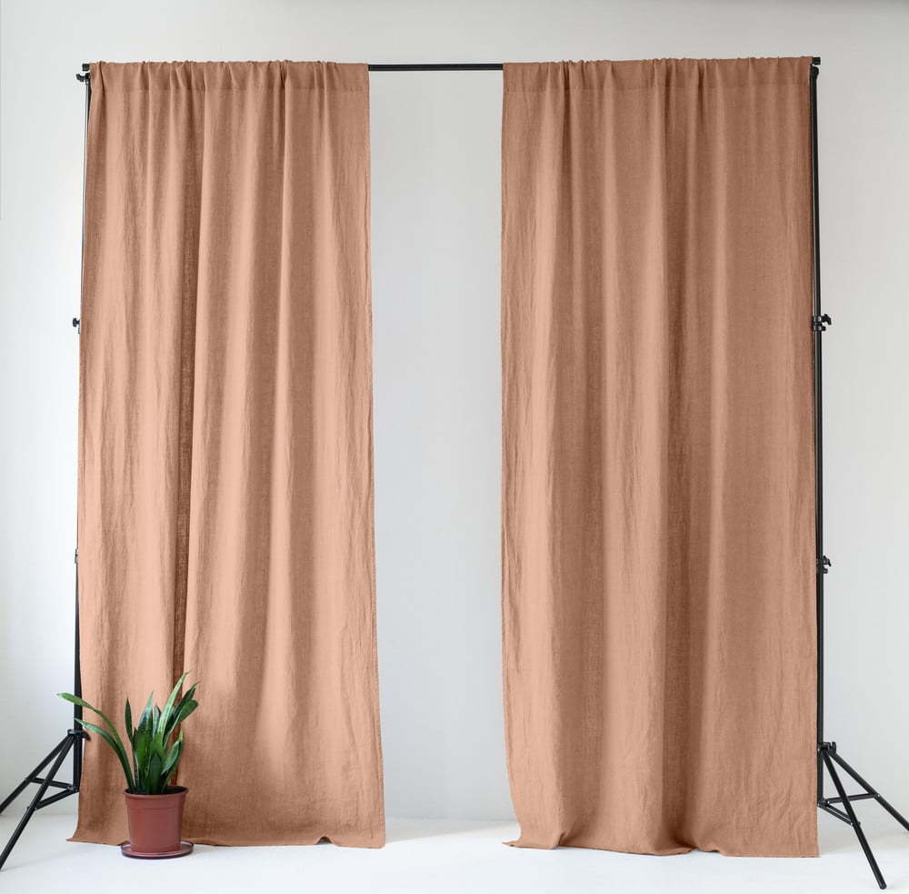 Růžový/hnědý lněný závěs 140x250 cm Cafe Creme – Linen Tales Linen Tales