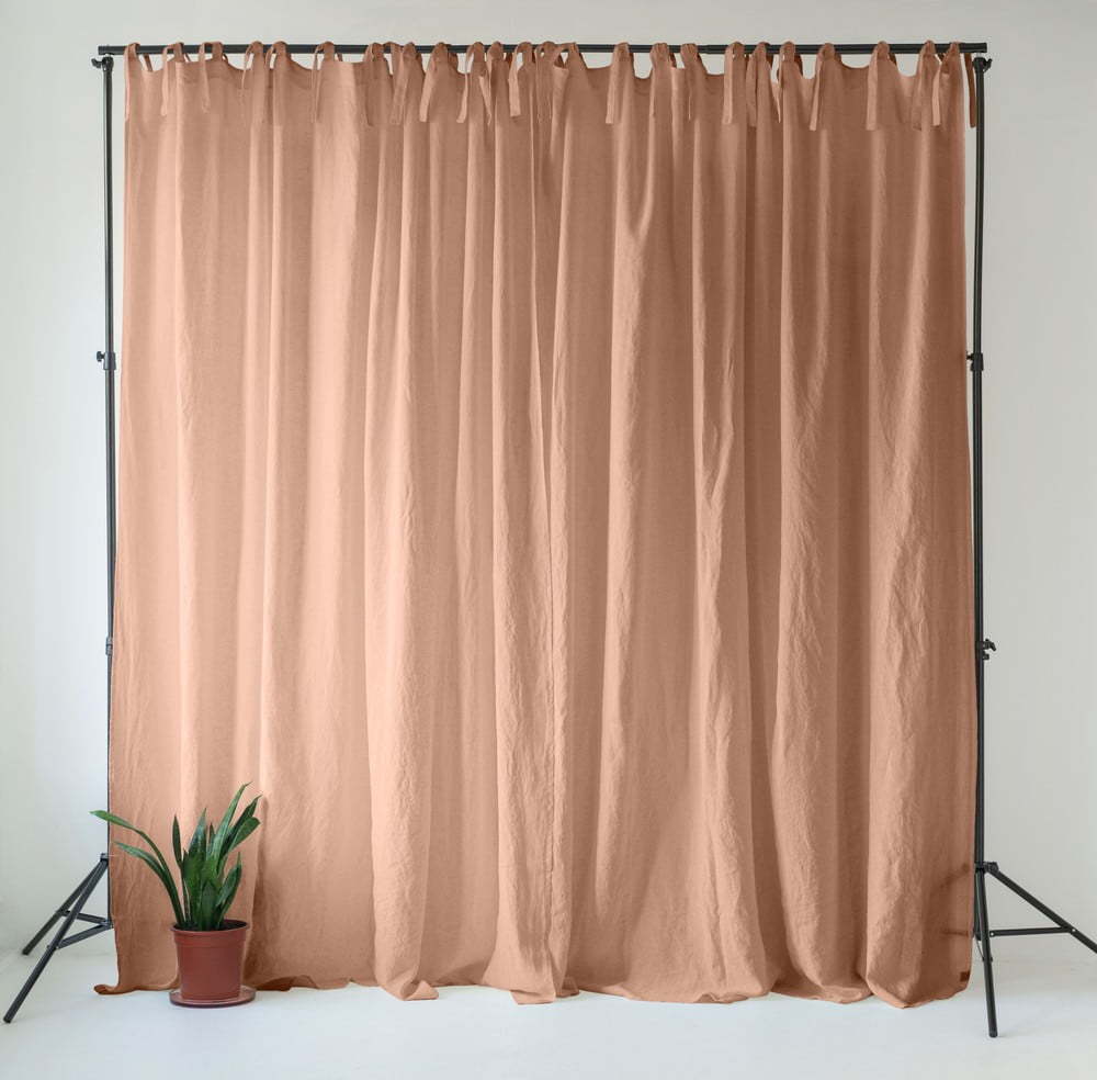 Růžový/hnědý lněný závěs 140x250 cm Cafe Creme – Linen Tales Linen Tales