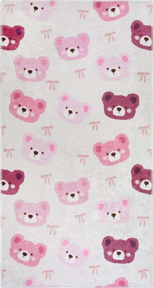 Růžový/slonovinový pratelný dětský koberec 60x100 cm Cute Teddies Pink – Vitaus Vitaus