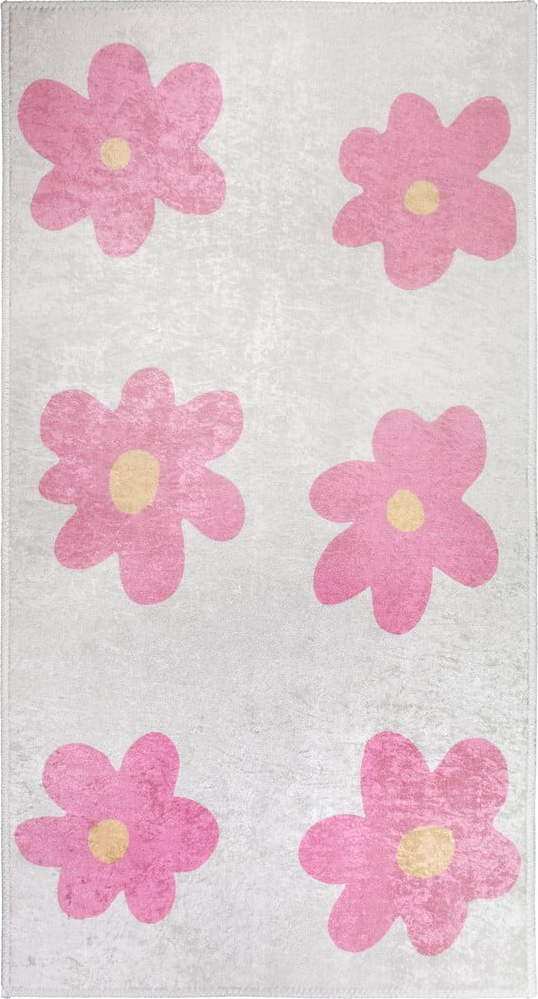 Růžový/slonovinový pratelný dětský koberec 80x150 cm Cute Flowers Pink – Vitaus Vitaus