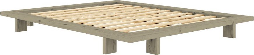 Šalvějově zelená dvoulůžková postel z borovicového dřeva bez čela s roštem 140x200 cm Japan – Karup Design Karup