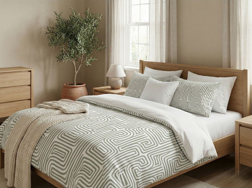 Šalvějově zelené povlečení na jednolůžko 200x140 cm Maze – Mijolnir Mijolnir