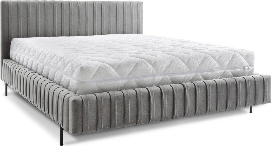Šedá čalouněná dvoulůžková postel s úložným prostorem s roštem 180x200 cm Plissa – ELTAP ELTAP
