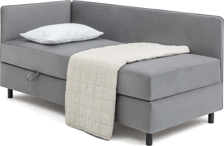 Šedá čalouněná jednolůžková postel s úložným prostorem s matrací 120x200 cm Avela – Bonami Selection Bonami Selection