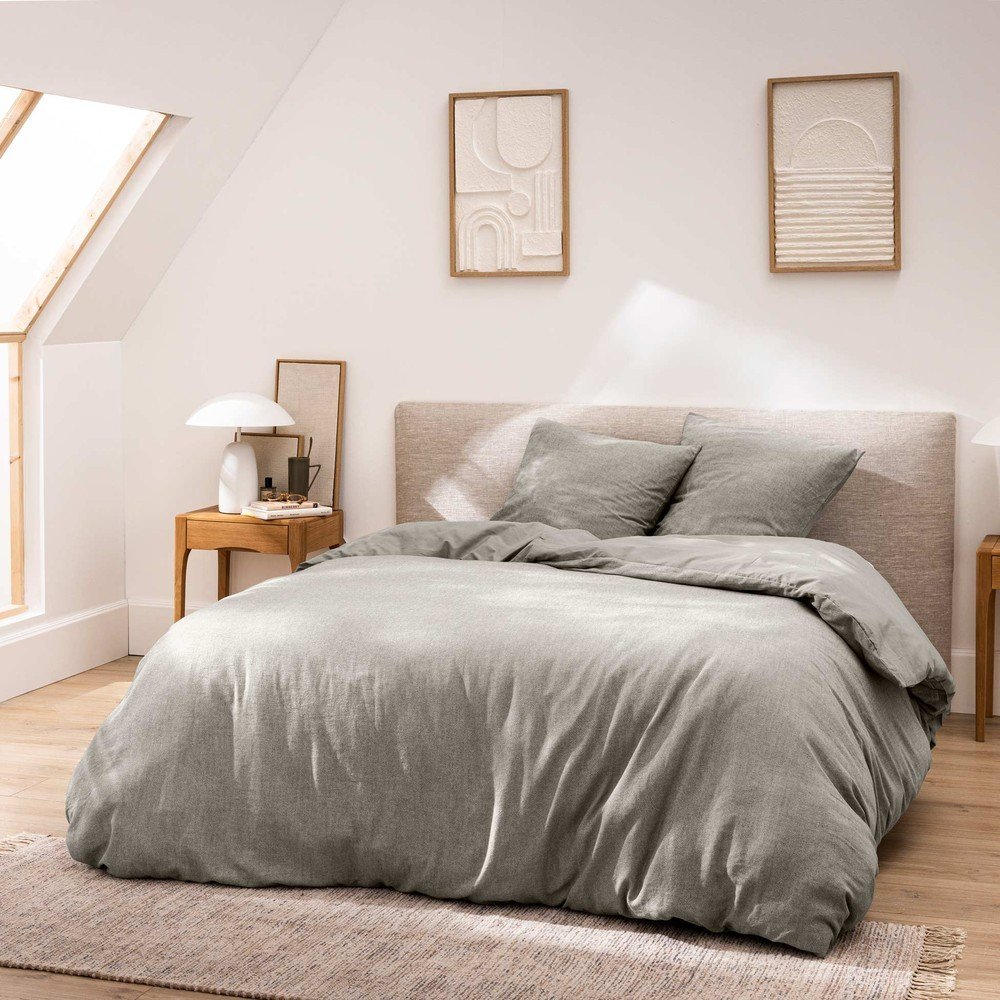 Šedé 3dílné bavlněné povlečení na dvoulůžko/prodloužené 240x220 cm Meline – douceur d'intérieur Douceur d intérieur