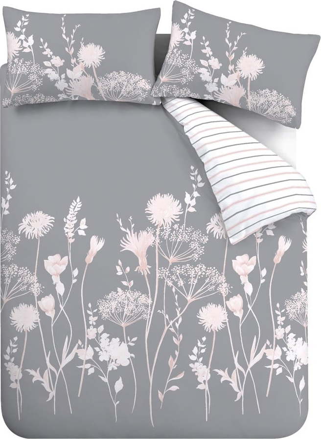 Šedé povlečení na dvoulůžko 200x200 cm Meadowsweet Floral – Catherine Lansfield Catherine Lansfield