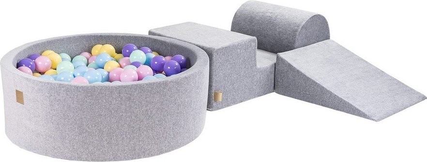 Šedé sametové pěnové hřiště 4 ks výška 30 cm 225x90 cm Montessori – Meowbaby MeowBaby
