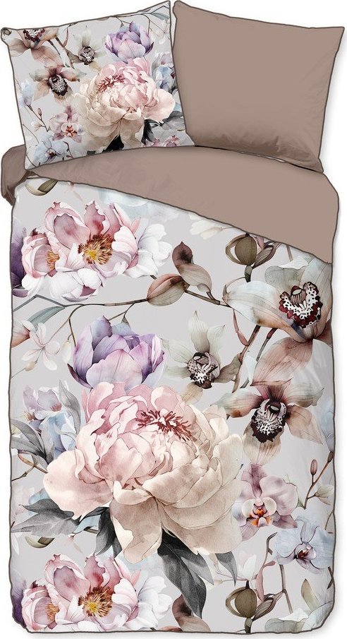 Šedé/hnědé povlečení na jednolůžko/prodloužené z bavlněného saténu 140x220 cm Colinda – Descanso Descanso