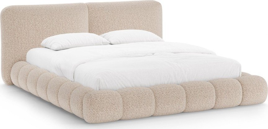 Šedobéžová čalouněná dvoulůžková postel s úložným prostorem s roštem 180x200 cm Solange – Micadoni Micadoni