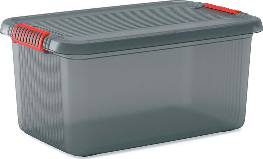 Šedý plastový úložný box s víkem 59x39x28 cm K Latch Box – KIS KIS