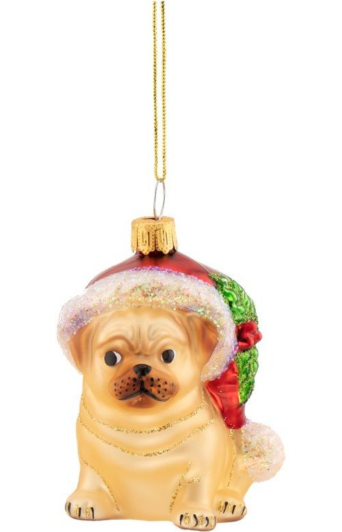 Skleněná vánoční ozdoba 6 cm Festive Pug – Sass & Belle Sass & Belle