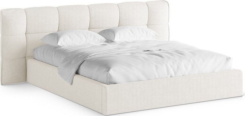 Slonovinová čalouněná dvoulůžková postel s úložným prostorem s roštem 160x200 cm Eric – Micadoni Micadoni