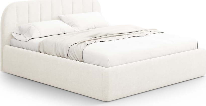 Slonovinová čalouněná dvoulůžková postel s úložným prostorem s roštem 200x200 cm Juno – Windsor & Co Sofas Windsor & Co Sofas