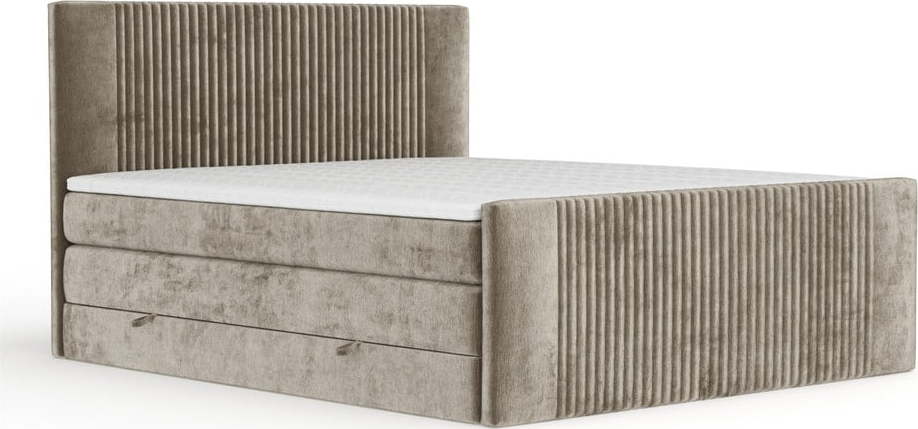 Světle hnědá boxspring postel s úložným prostorem 140x200 cm Bergamo – Maison de Rêve Maison de Reve