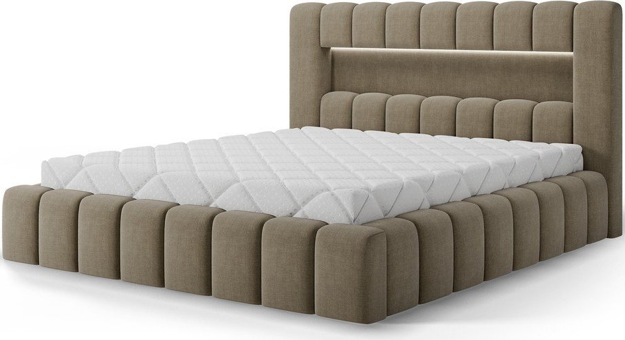 Světle hnědá čalouněná dvoulůžková postel s úložným prostorem s roštem 180x200 cm Lamica – ELTAP ELTAP