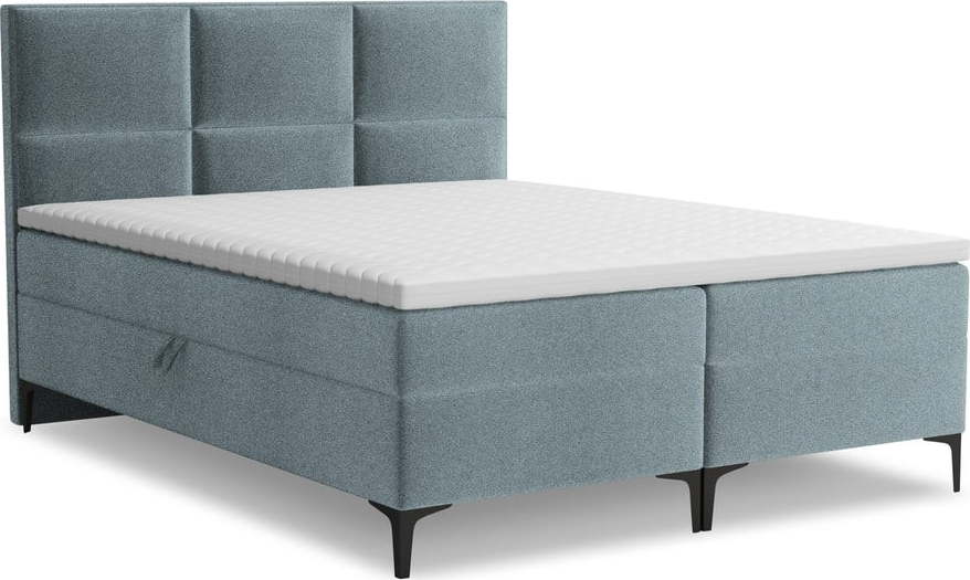 Světle modrá boxspring postel s úložným prostorem 160x200 cm Pakalana – Makamii Makamii