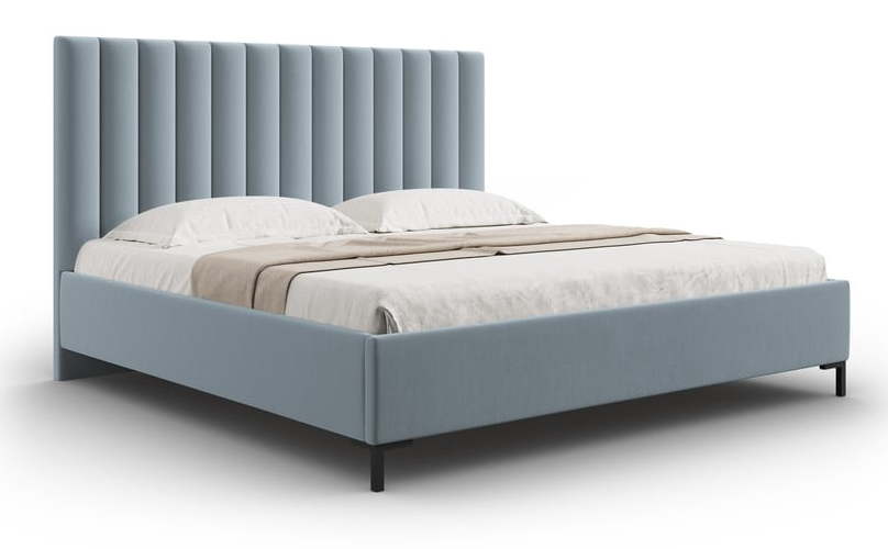 Světle modrá čalouněná dvoulůžková postel s úložným prostorem s roštem 200x200 cm Casey – Mazzini Beds Mazzini Beds