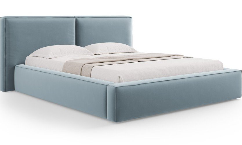 Světle modrá sametová čalouněná dvoulůžková postel s úložným prostorem s roštem 200x200 cm Arendal – Cosmopolitan Design Cosmopolitan design