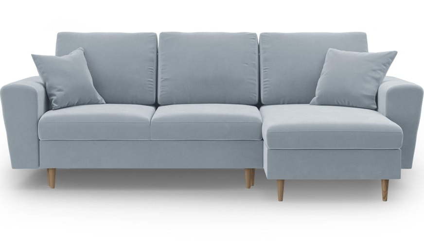 Světle modrá sametová rozkládací/s úložným prostorem rohová pohovka Kyoto – Cosmopolitan Design Cosmopolitan design