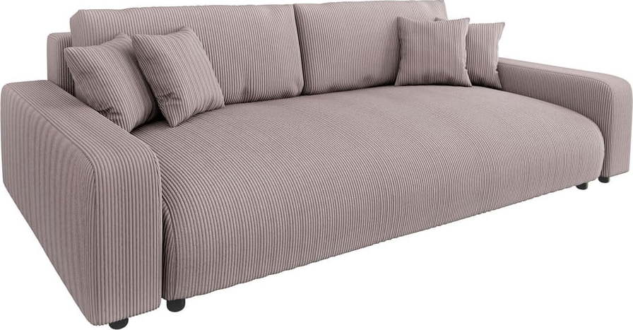 Světle růžová manšestrová rozkládací/s úložným prostorem pohovka 234 cm Sara – Ropez Ropez