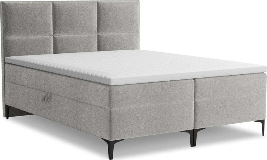 Světle šedá boxspring postel s úložným prostorem 160x200 cm Pakalana – Makamii Makamii