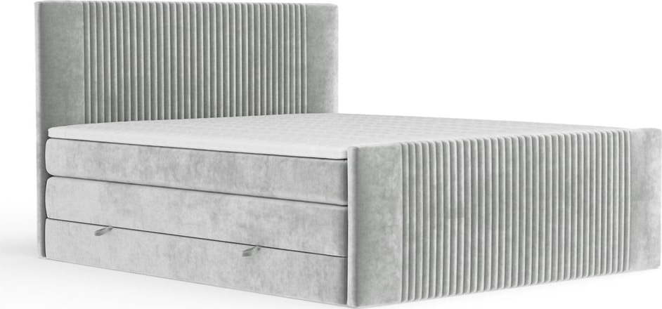 Světle šedá boxspring postel s úložným prostorem 200x200 cm Bergamo – Maison de Rêve Maison de Reve