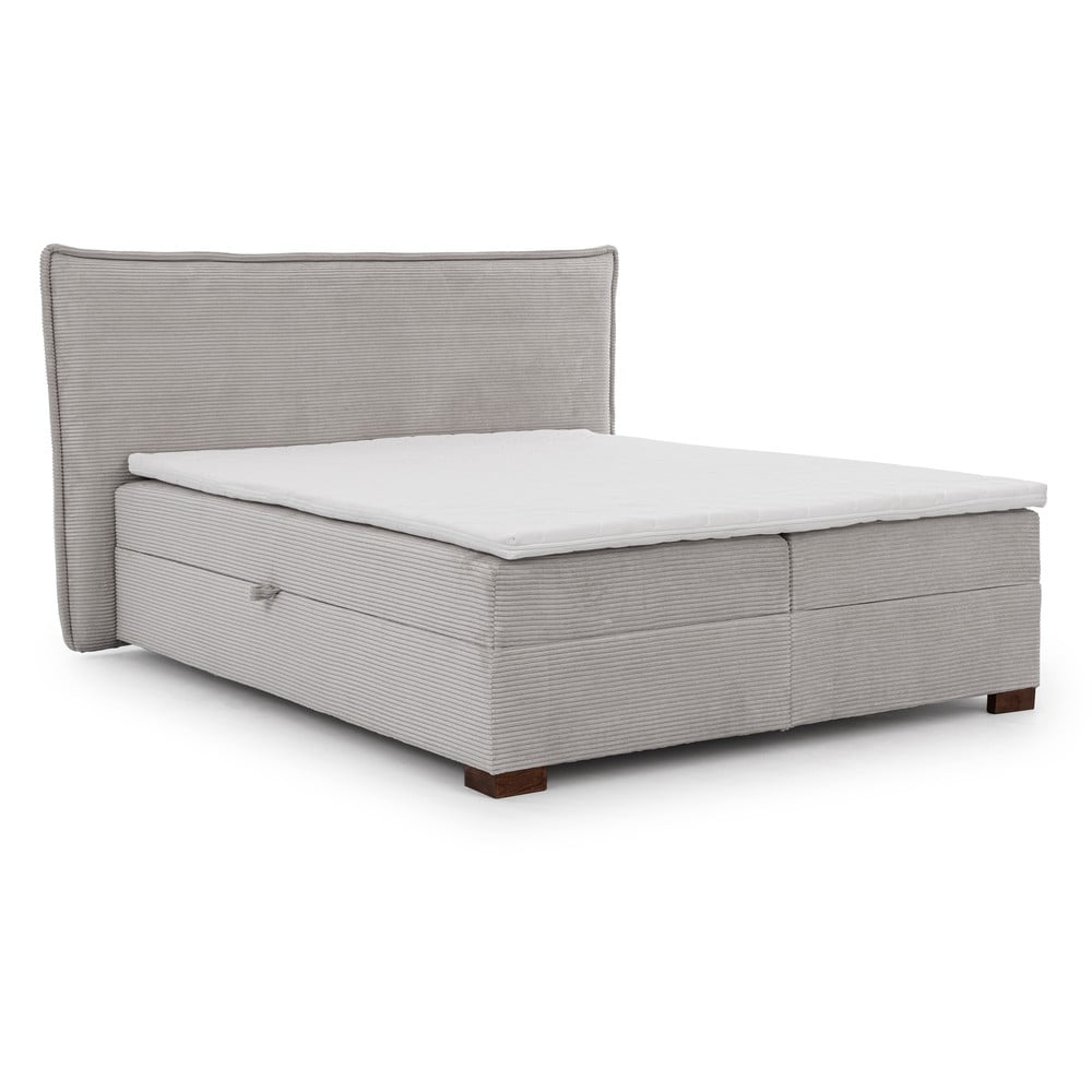 Světle šedá boxspring postel s úložným prostorem 200x200 cm Lysa – Ropez Ropez