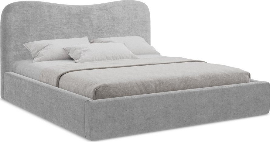 Světle šedá čalouněná dvoulůžková postel s úložným prostorem s roštem 140x200 cm Kahai – Makamii Makamii