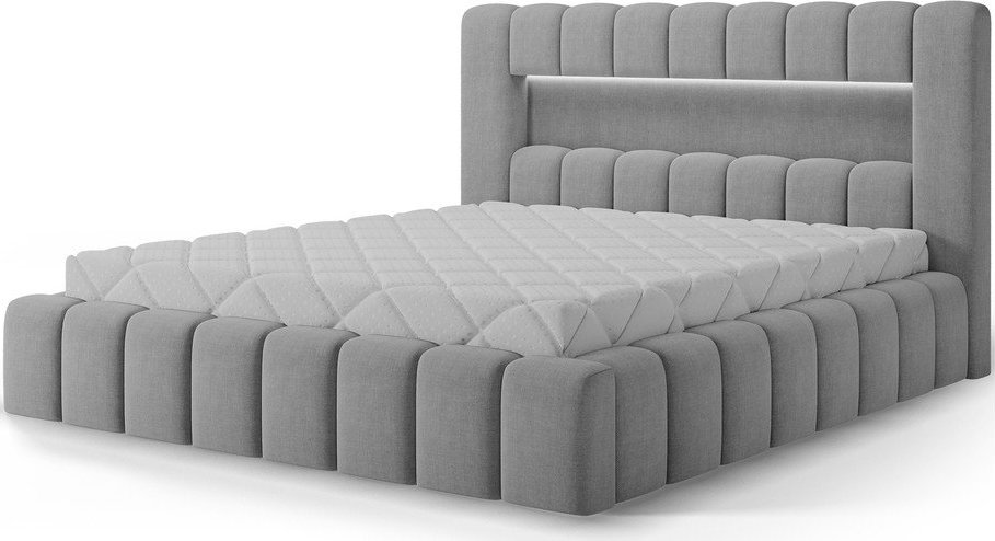Světle šedá čalouněná dvoulůžková postel s úložným prostorem s roštem 140x200 cm Lamica – ELTAP ELTAP