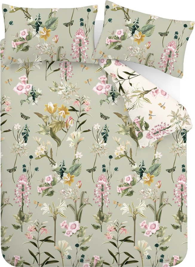 Světle zelené bavlněné prodloužené povlečení na dvoulůžko 230x220 cm Exotic Floral – RHS RHS