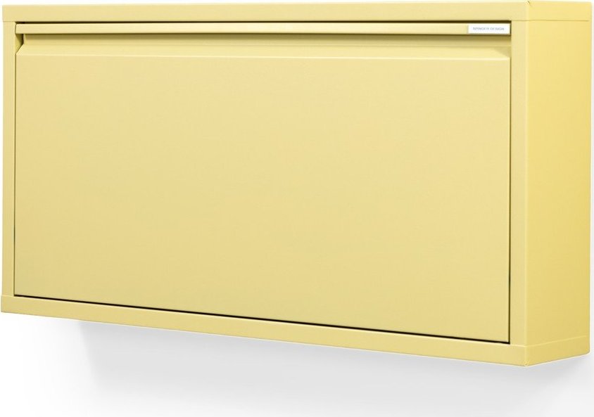 Světle žlutý ocelový výklopný/závěsný botník 75x37